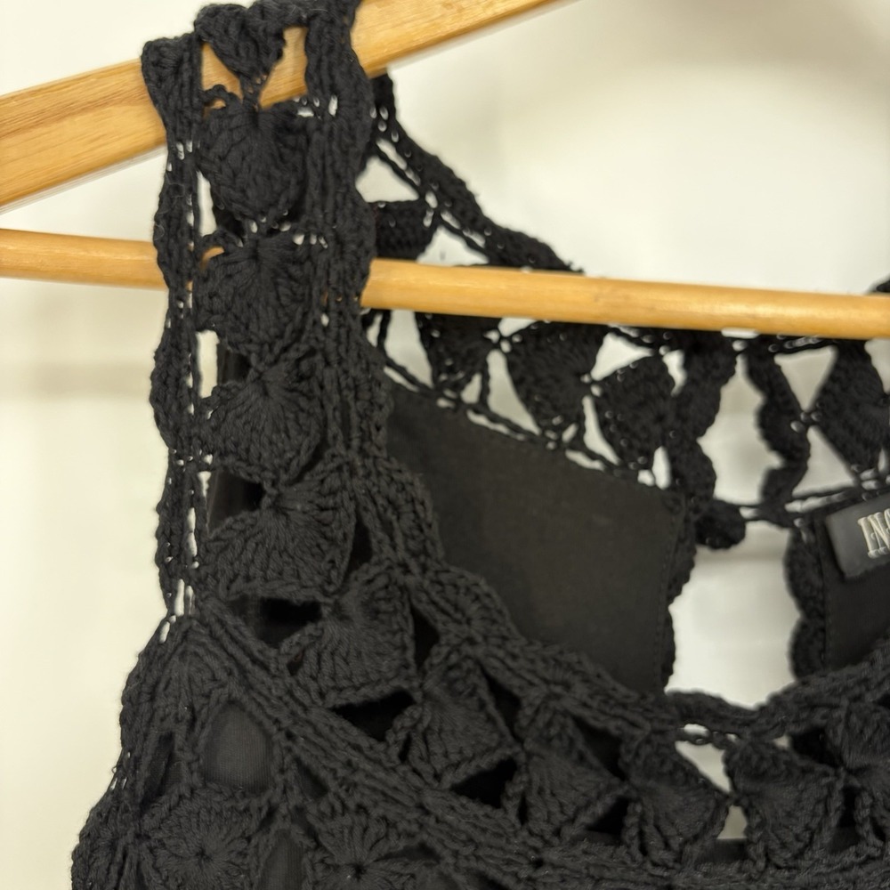 INC Silk Blend Crochet Knit Dress L Black Sleeveless Fairy Grunge Witchy Whimsig - Picture 5 of 12